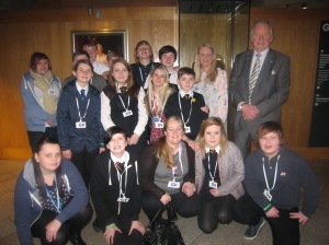 West Fife Villages youth volunteers, with Bill Walker, at the Scottish Parliament
